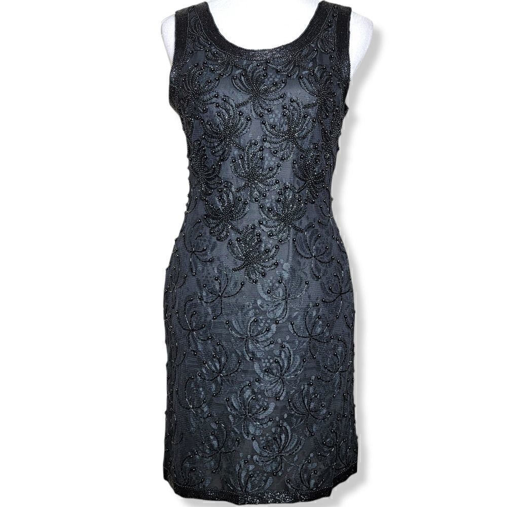 Sleeveless Bead Embellished Zipper Back Mini Dress Size Small